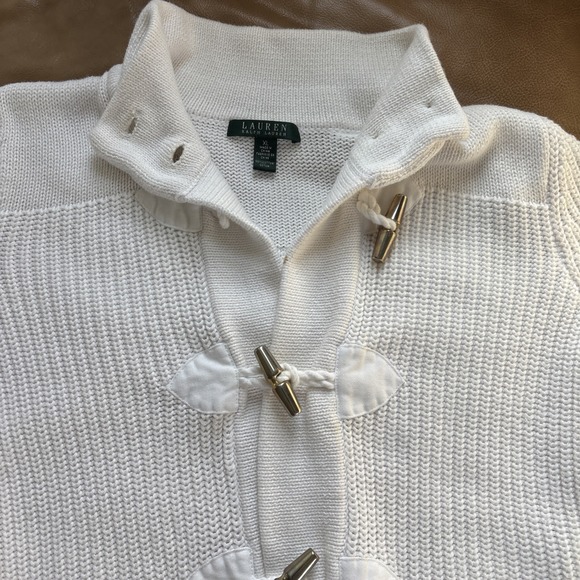 Lauren Ralph Lauren Cardigan‎ Toggle Gold Buttons Cotton Ivory Classic Cozy XL - Picture 4 of 10